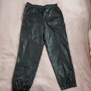 Black Pleather Joggers with Drawstring
